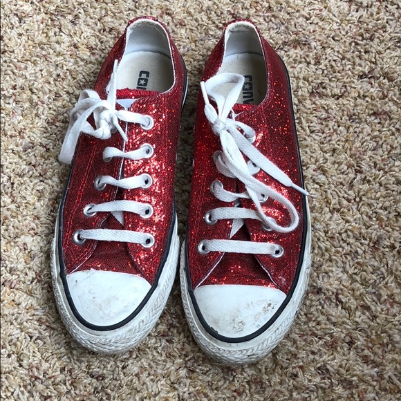 converse red sparkle shoes